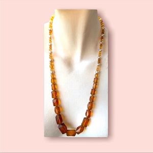 Amber Glass Bead & Pearl Necklace